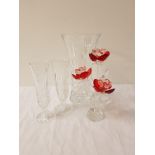 SELECTION OF GLASSWARE including a boxed Smile Bohemian vase, an Art Deco style vase, centre bowl,