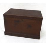 PITCH PINE BLANKET BOX with side carrying handles, standing on a plinth base, 76cm wide