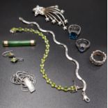 SELECTION OF SILVER AND GOLD JEWELLERY including a peridot line bracelet, an unmarked gold mounted