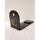 CHINESE EBONISED BOOK SLIDE with shaped folding end supports decorated with butterflies and