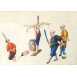 SET OF FIVE 19TH CENTURY CHINESE PICTURES depicting scenes of torture, watercolour and gouache on