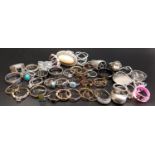 SELECTION OF SILVER AND OTHER RINGS including CZ, mother of pearl and stone set examples, 1 box