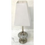 SHAPED STEEL TABLE LAMP with fragment mirror decoration and a tapering squared white shade, 94cm