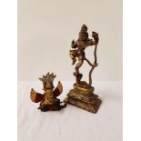 BRASS DEITY KALINGA KRISHNA holding the serpent by its tail, 16cm high; together with a brass