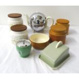 SELECTION OF KITCHEN WARE including a Poole pottery butter dish and cover, four Hornsea lidded