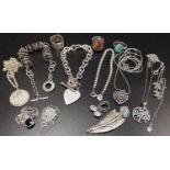 SELECTION OF SILVER JEWELLERY including a Tiffany style heart tag bracelet, and small bead bracelet,