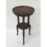 CONTINENTAL BURR WALNUT AND MARQUETRY OCCASIONAL TABLE the circular top with a raised pierced gilt