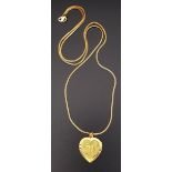 TWENTY-TWO CARAT GOLD PENDANT AND CHAIN the heart shaped pendant with central 'T', the chain