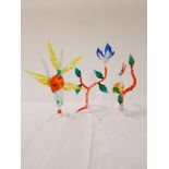 SELECTION OF HAND BLOWN GLASS ANIMALS including a swan in flight, heron, dove in a tree, two
