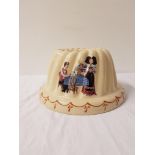 UNUSUAL NORWEGIAN DESIGNED BUNDT CAKE MOULD of circular ribbed shape, decorated with figures by a