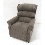 LIFT AND RECLINE COSI CHAIR electrically operated and covered in brown striped material, mains