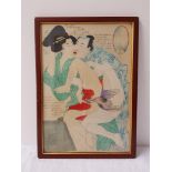 JAPANESE EROTIC PRINT depicting a couple having intercourse, 35cm x 24cm