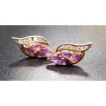 PAIR OF AMETHYST AND DIAMOND CLUSTER STUD EARRINGS in nine carat gold