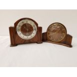 WESTMINSTER CHIME WALNUT MANTLE CLOCK with a circular silvered dial and Arabic numerals, with