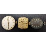 THREE VINTAGE WATCH MOVEMENTS AND DIALS comprising two Omega 17 jewels movements numbered 19932403