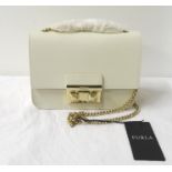 NEW AND UNUSED FURLA WHITE LEATHER BELLA MINI CROSS BODY HANDBAG with foldover click lock closure