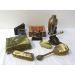 MIXED LOT OF COLLECTABLES including a silver plated cocktail shaker, set of vintage indoor wooden