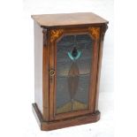 VICTORIAN AND LATER WALNUT AND INLAID MUSIC CABINET now lacking it's three quarter galleried top