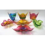 GOOD SELECTION OF RETRO MURANO STYLE VASES AND BOWLS all of biomorphic shape and in colourful