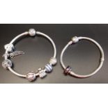 PANDORA MOMENTS SILVER BANGLE with heart clasp and seven charms including an angel, a Mum heart