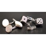 TWO PAIRS OF CUFFLINKS comprising a white enamel decorated pair by Thomas Pink; and a boxed T. M.