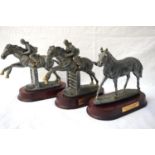 EQUESTRIAN INTEREST three resin horse figures, one with a plaque North Lanarkshire Riding Club First