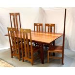 CHARLES RENNIE MACKINTOSH STYLE DINING SUITE the table with an oblong top above a frieze with carved