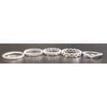 FIVE PANDORA SILVER RINGS comprising Alluring Brilliant Marquise, Infinite, Linked Love, Hearts of