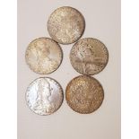 FIVE MARIA THERESA THALER COINS dated 1780, 138 grams