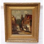 W. MAAS Old Amsterdam, oil on panel, signed and label to verso, 34cm x 26.5cm