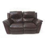 BROWN LEATHER TWO SEAT SOFA with electrically operated reclining seats, 168cm wide