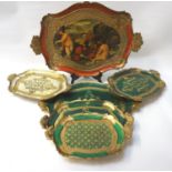 SIX GILT FLORENTINE ITALIAN PAPIER MACHE TRAYS various sizes, the longest 49cm