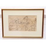 HARRY KEIR (Scottish 1902-1977) The Fortune Teller, pen and ink on paper, signed, 17.5cm x 31cm