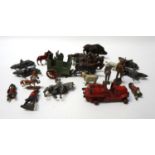 SELECTION OF DIE CAST AND OTHER FIGURES including farm animals, wild animals, mountain soldiers,