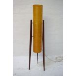 1960'S RETRO ROCKET LAMP with a cylindrical fibreglass shade supported by three shaped supports,