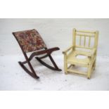 MAHOGANY GOUT STOOL with floral patterned section and opposing slatted foot rest; together with a