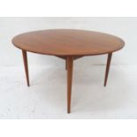 DANISH TEAK CIRCULAR DINING TABLE by Poul Jeppesen, with a pull apart top standing on turned
