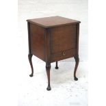 WALNUT SEWING TABLE with a lift up lid revealing a satin lined interior above a single drawer,