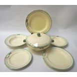 SPODE TWELVE PLACE SETTING ROYAL JASMINE DINNER SERVICE decorated with a silver and green rim and