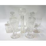 SELECTION OF CRYSTAL AND OTHER GLASSWARE including a pair of square crystal decanters with stoppers,