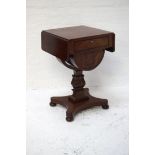 MID VICTORIAN MAHOGANY WORK TABLE with drop flaps above a cockbeaded frieze drawer and opposing