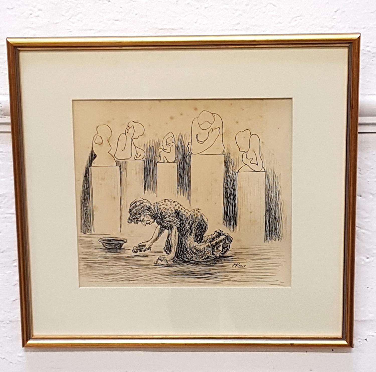 HARRY KEIR (Scottish 1902-1977) Hard At Work At The Museum, pen and ink on paper, signed, 22.5cm x