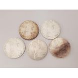 FIVE MARIA THERESA THALER COINS dated 1780, 138 grams