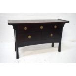 CHINESE HARDWOOD SIDE CABINET the shaped turn up top above an arrangement of five drawers,