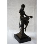 BRONZE GARANTI PARIS J.B. DEPOSEE FIGURE of a seated lady with bird on her arm, raised on a marble
