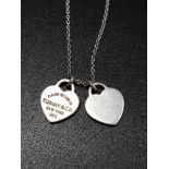 TIFFANY & CO. 'RETURN TO TIFFANY' MINI DOUBLE HEART TAG SILVER PENDANT on silver Tiffany chain,