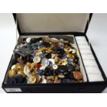 LARGE SELECTION OF BUTTONS including gilt buttons decorated with coats of arms, mother of pearl