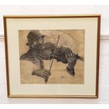 HARRY KEIR (Scottish 1902-1977) On The Fiddle, pen and ink on paper, signed and dated '52, 29cm x