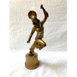 ART DECO STYLE SPELTER FIGURE of a dancing lady with an alabaster two tier base., 26cm high