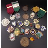 SELECTION OF SPORTING MEDALS AND BADGES including Broxhill Tennis Club, Scottish Bowling